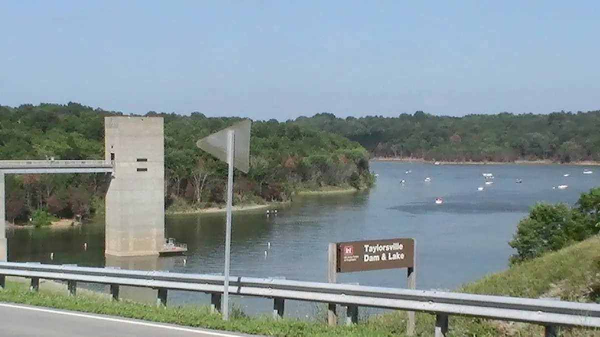 Taylorsville Lake behind the dam's intake tower, Spencer County, Kentucky